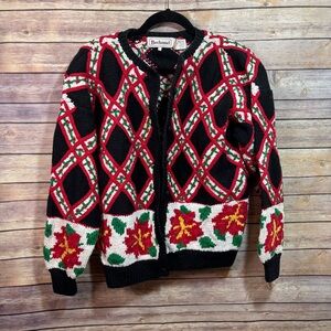 Women’s  vintage bechamel size L Black Red Floral Sweater
